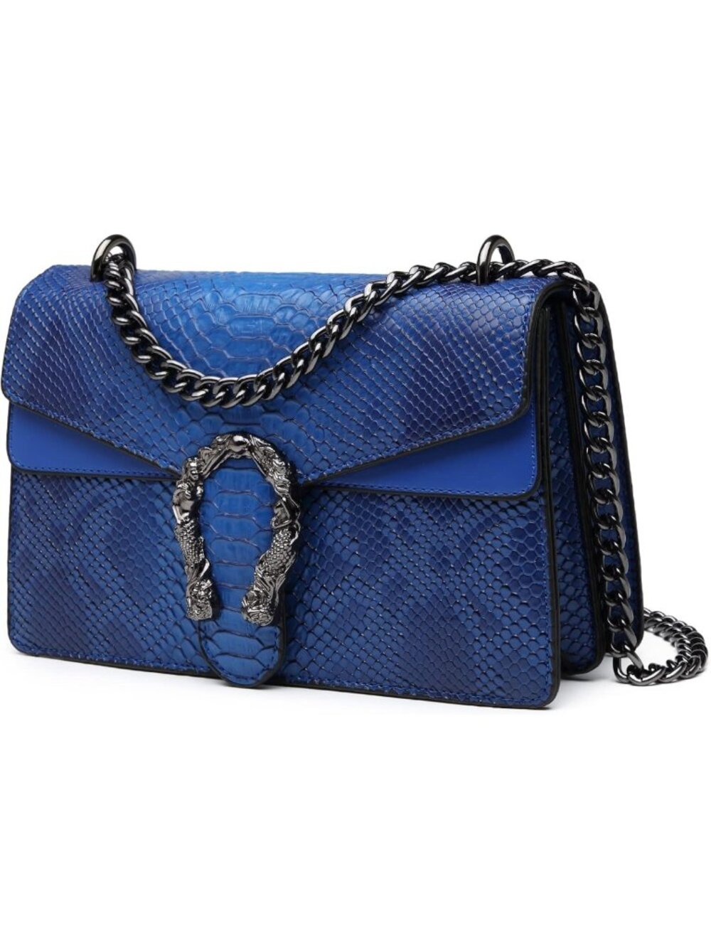 Stylish Snake Print Crossbody Bag - Leather Clutch Purse with Chain Strap